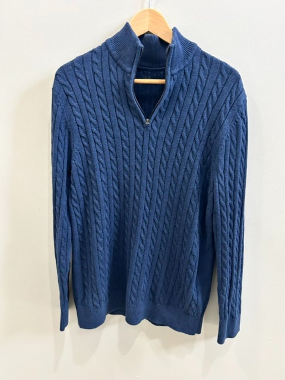 Denver Hayes Navy Cable Knit Quarter Zip Sweater Men's L